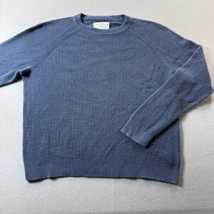 REI Cooperative Sweater Mens Medium Blue Waffle Knit Crewneck Cotton Pullover